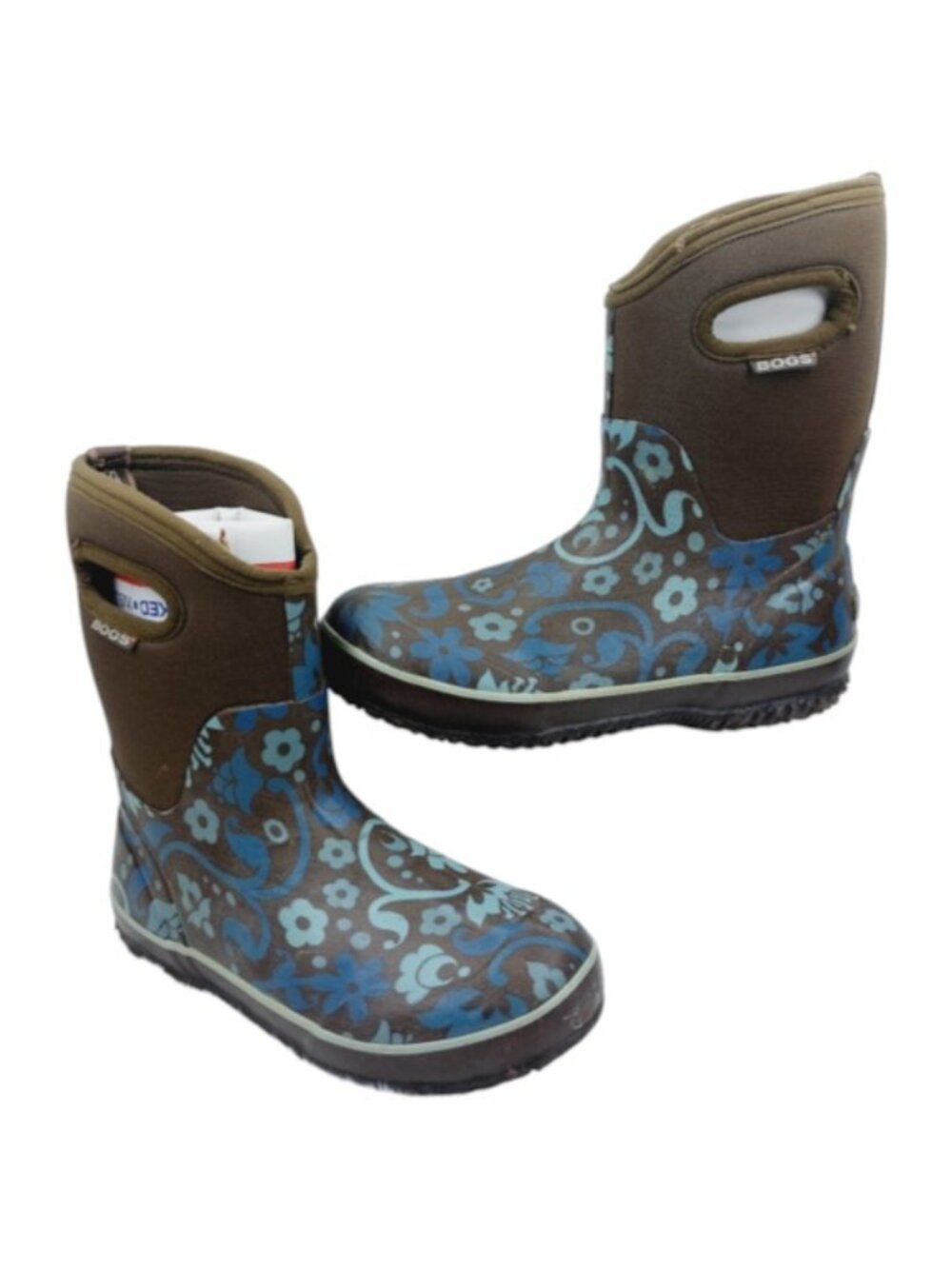 Bogs Women's Brown Blue Classic Mid-Calf Floral Outdoor Rain Boots Size 8